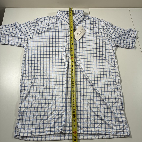 NEW Collars and Co. Dress Polo Shirt XL White Blue Check Office - Picture 7 of 8